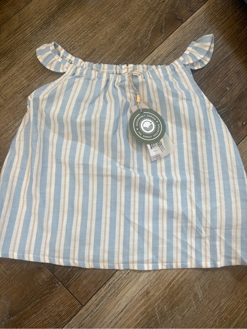 The Sunday collective Children's Blue & White Striped Ruffle-Shoulder Top 6-7